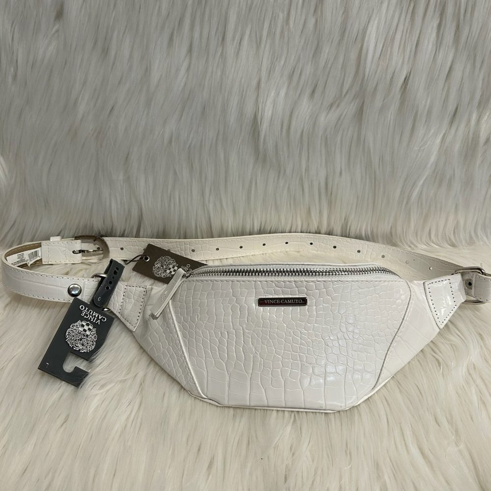 Vince Camuto White Faux Snake Skin Belt Bag